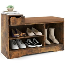 THJTDH Shoe Bench with Cushion & 3 Compartments, Entryway Storage Bench with Small Drawer & 2-Tier Shelf, Wooden Rack Organizer for Entryway, Living Room, Hallway