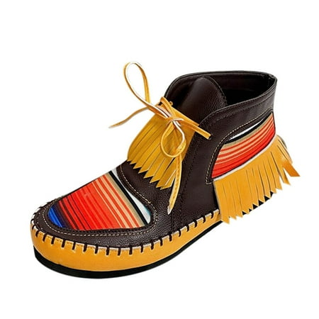 

Valentine s Day Deals!2022 Juebong Women s Plus Size Fashion Retro Tassel Color Matching Casual Short Boots