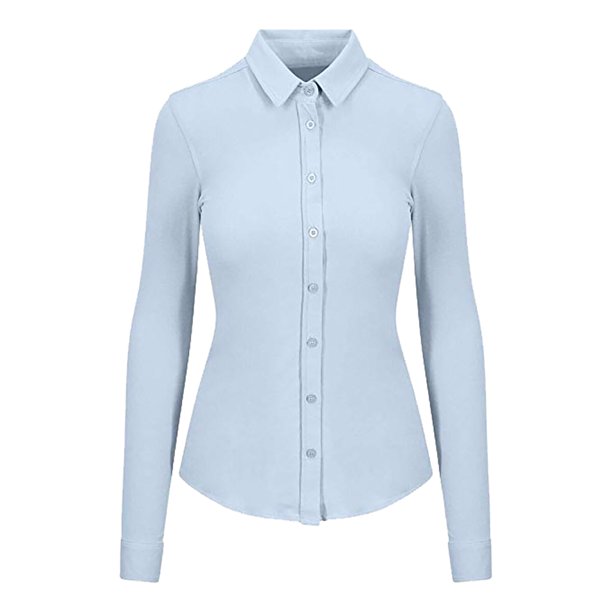 AWDis So Denim - Camisa de punto y manga larga Anna para mujer señora (Azul)