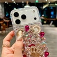 thumbnail image 5 of for iPhone 17 Pro Max Case with Wrist Strap Lanyard for Women Girls 3D Bling Shiny Rhinestone Diamond Crystal Pearl Handmade Glitter Cute Cover Phone Case 6.9'', Hot Pink, 5 of 8