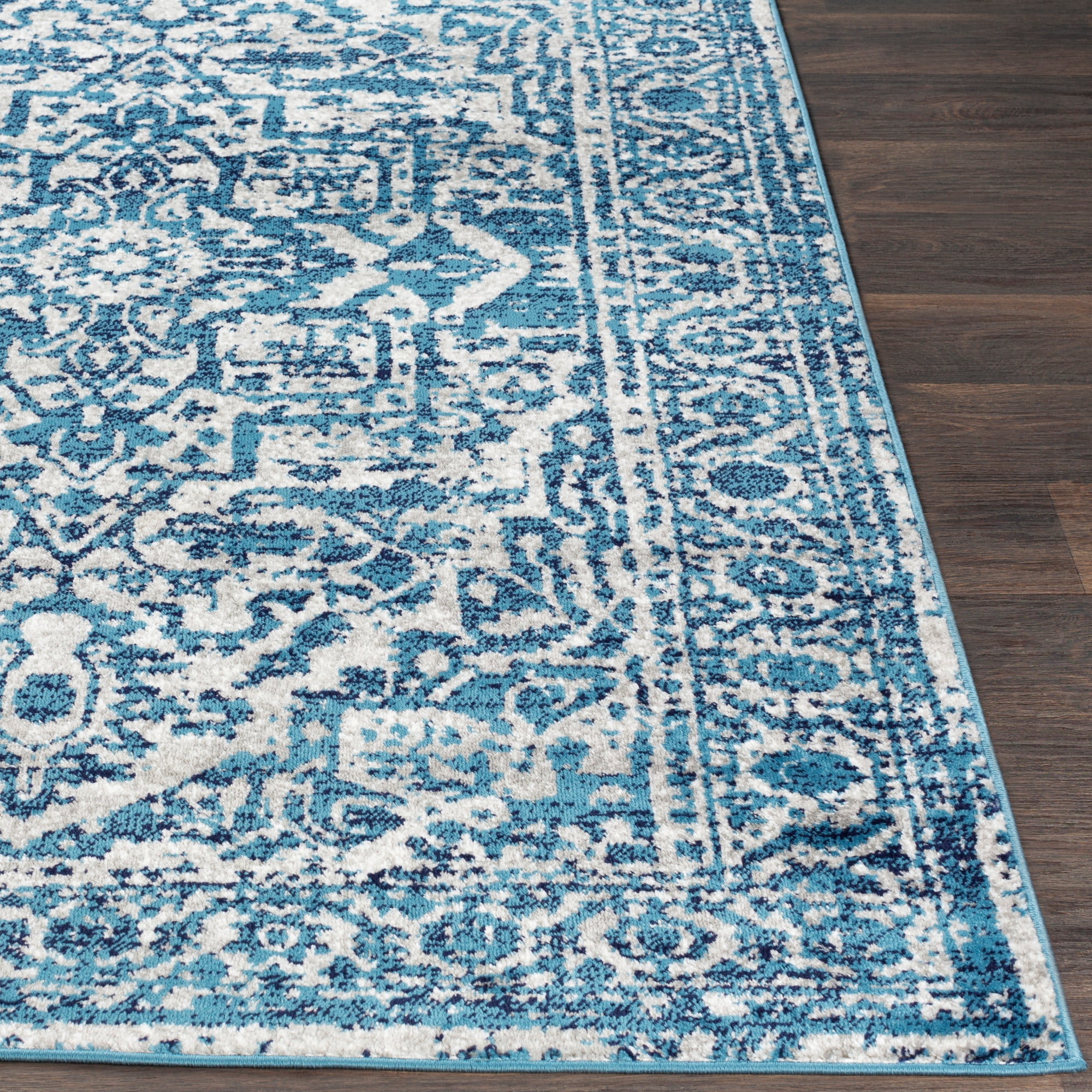 Livabliss Area Rugs for Living Room, 7x9 Monte Carlo Traditional Blue Rug, Bedroom Dining Room Home Decor Stain Resistant Carpet (6'11" x 9')