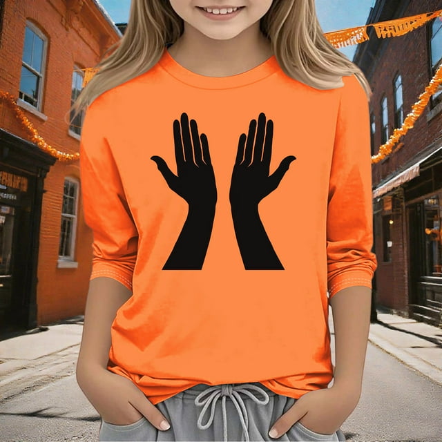 YUNAFFT T-Shirt Unisexe 3-14 Ans Festival Orange Imprimé Créatif Manches 3/4 Col Rond