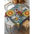 thumbnail image 2 of Boho Colorful Floral Suqare Tablecloth - 54 x 54 Inch, Spring Flower Botanical Sunflowers Plant Waterproof & StainResistant Tablecloth, Washable Oil-proof Table Cover for Dining/Party/Wedding/Buffet, 2 of 9