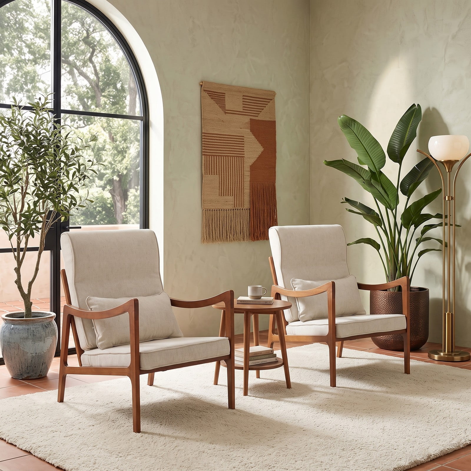 Furnibear Modern Accent Chair, Rubber Wood Faux Leather Upholstered Armchair with Removable Back Cushion, Lumbar Pillow & Padded Seat, Living Room Reading Side, White