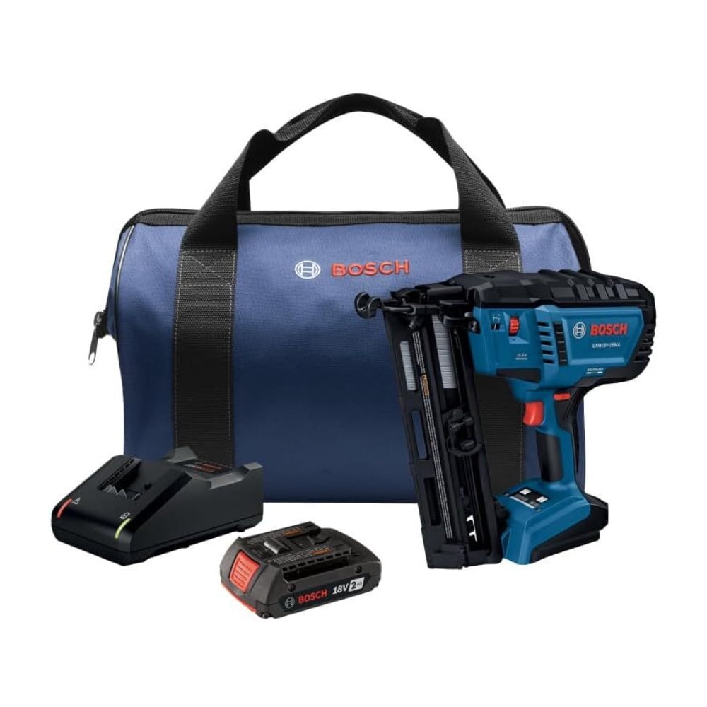 Restored Bosch GNH18V-16MAB12-RT 18V Brushless Lithium-Ion 16-Gauge Cordless Angled Finish Nailer Kit (2 Ah) - (Refurbished)