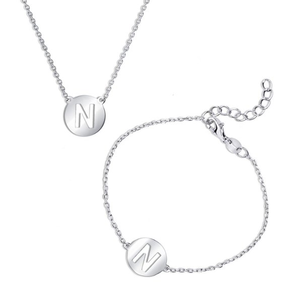 iJewelry2 Cut-out Polished Letter N Sterling Silver Initial Necklace and Bracelet Set