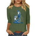 thumbnail image 3 of Jsaierl Women's 3/4 Sleeve Tops Summer Crew Neck Shirts Cute Graphic Petite Blouses Going Out Loose Fit Tunic Top S-2XL, 3 of 5