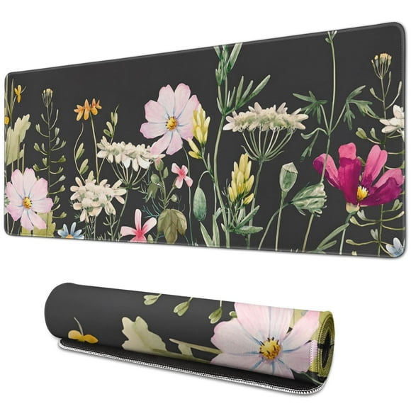 Designed for Precision: XXL Extended Gaming Mouse Pad, Big Desk Pad with Stitched Edges, Non-Slip Rubber Base, Ideal for Work and Game, Office, Home - Unique Weeds Design 31.5 x 11.8 inch