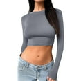 thumbnail image 1 of Haut Court Ajusté à Manches Longues Col Rond pour Femmes Tee-Shirt Basique Mode 2023, 1 of 5