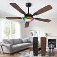 thumbnail image 1 of OUTON 52" Modern Ceiling Fan with Light and Remote Control – Flush Mount Design, 5 Blades, Quiet Reverse DC Motor, Dimmable Lighting for Patio Dining Room Outdoor Indoor – Walnut, 1 of 12