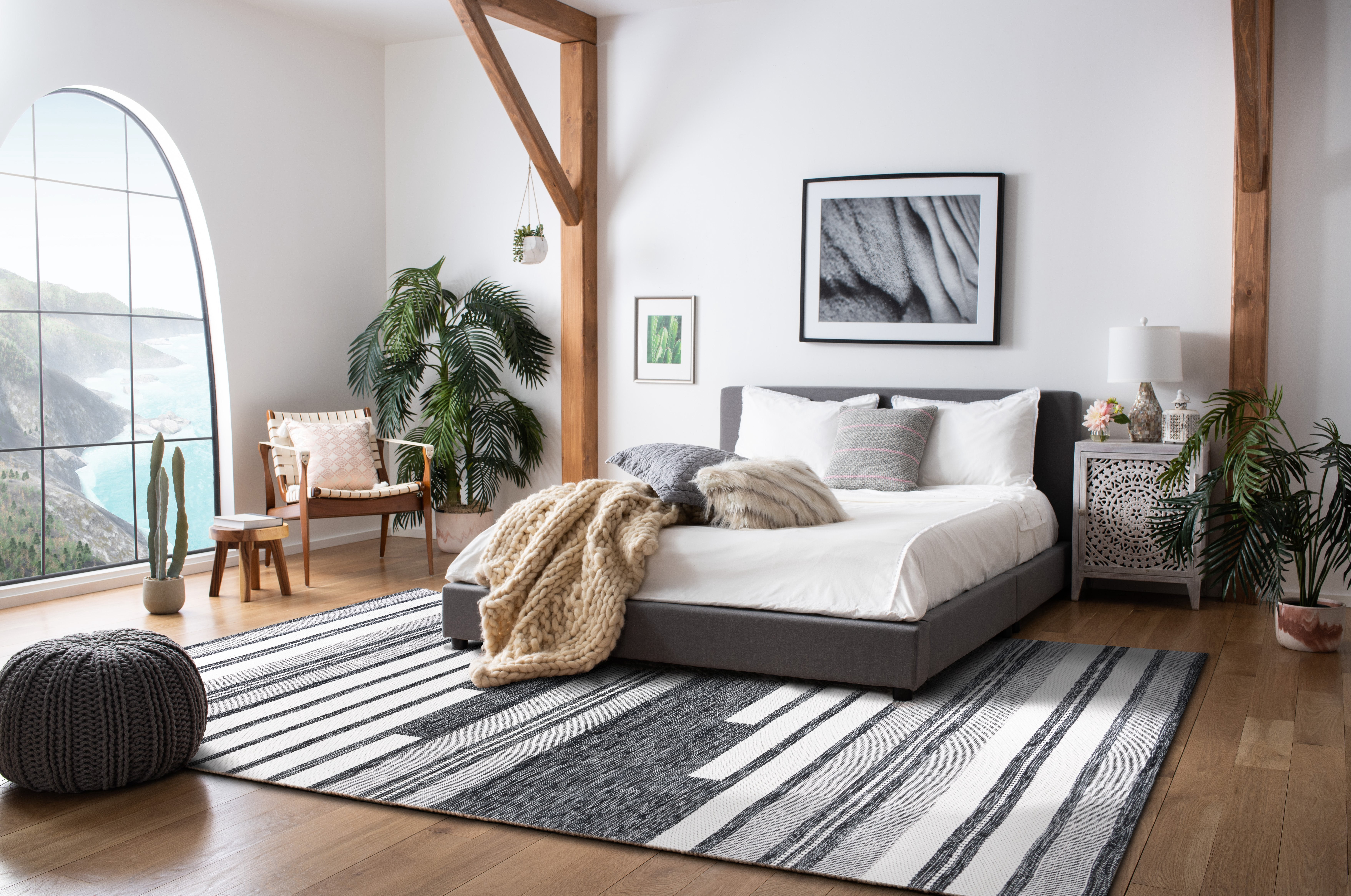 SAFAVIEH Kilim Adam Striped Polyester Area Rug, Ivory/Black, 3' x 5'
