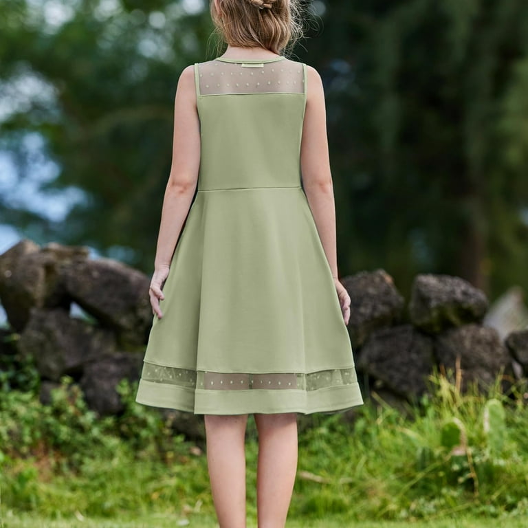 LTTVQM Light Green Dress for Girls Size 9-10 with Pocket Summer