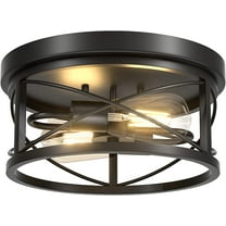 2-Light Flush Mount Ceiling Light Fixture Industrial Black Metal Farmhouse Close to Ceiling Lights for Kitchen Bedroom Foyer
