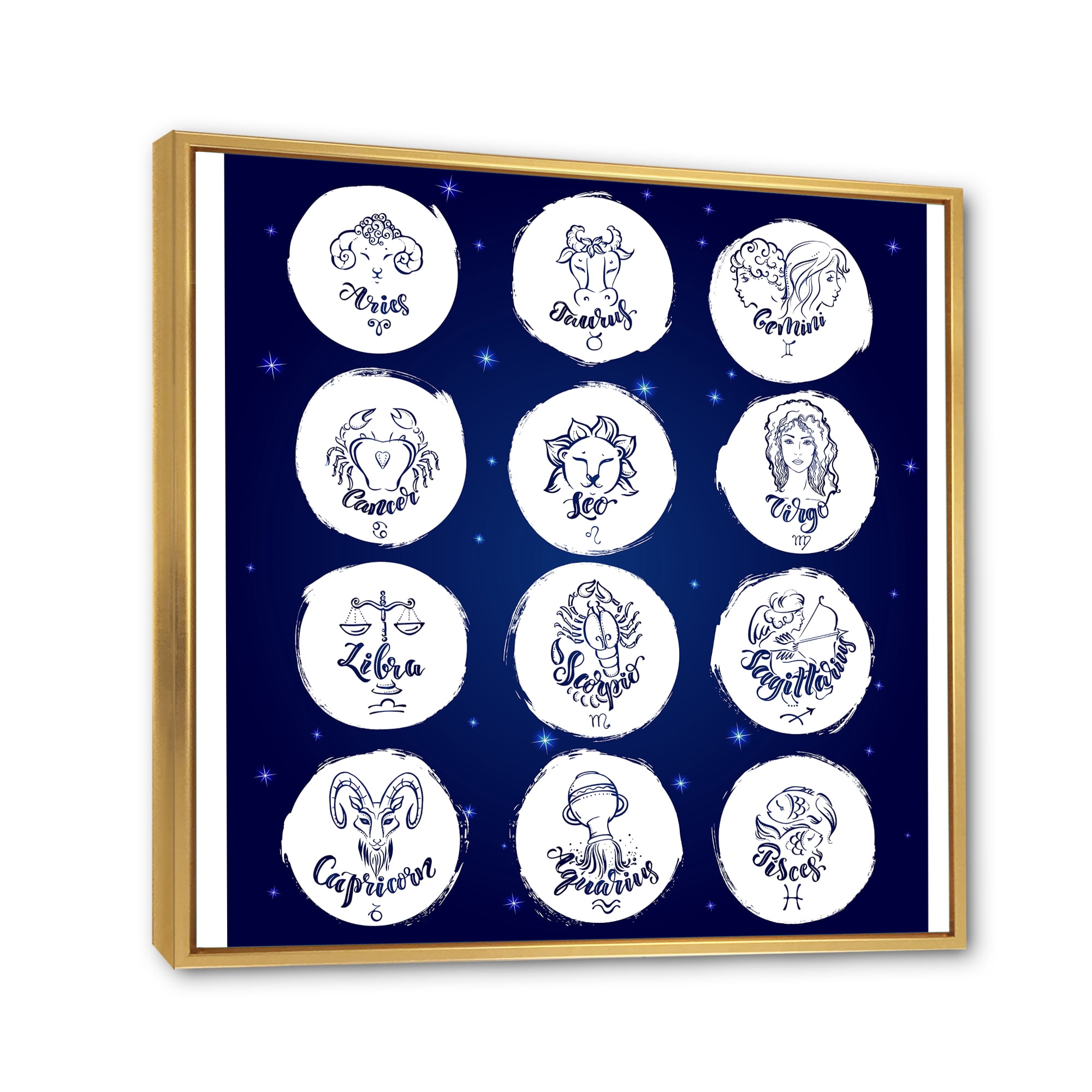 Designart 'Zodiac Diagram & Signs On Blue' Modern Framed Canvas Wall Art Print