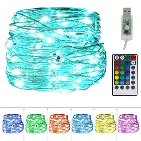 

Twinkle Star USB Fairy String Lights 33Ft 100 LED Waterproof 16 Colors Changing Sliver Wire Lights with 4 Lighting Modes Remote Control for Craft Bedroom Ceiling Christmas Decorat