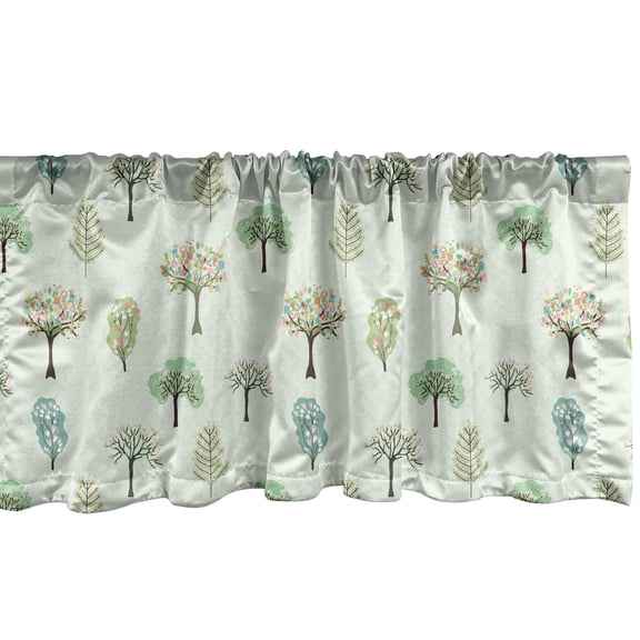 Ambesonne Woodland Valance Pack of 2, Floral Design Trees, 42"X18", Pastel Green Multicolor