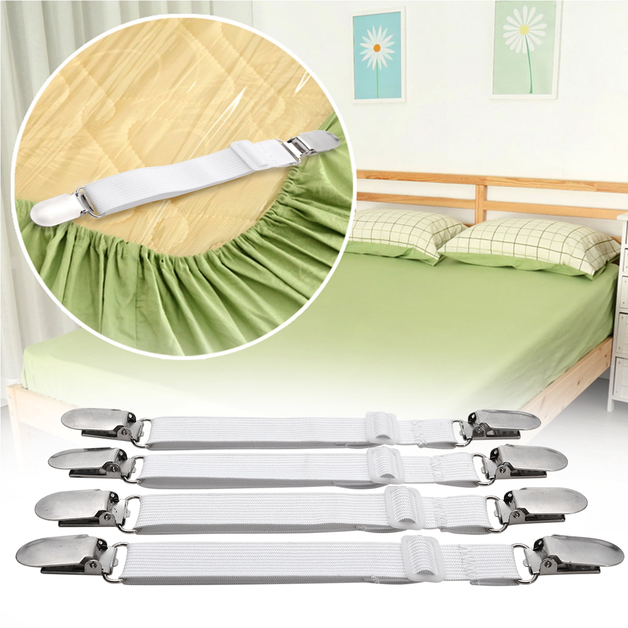 IMAGE Adjustable Bed Sheet Gripper Corner Straps Clips Fastener