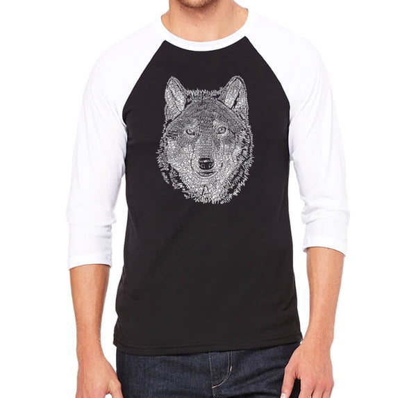 LA Pop Art Men's Raglan Baseball Word Art T-shirt - Wolf
