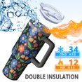 thumbnail image 5 of 40oz Pioneer Flower Floral Print Pattern Insulated Tumbler with Handle, BPA-Free Leak Proof Lid and Straws, Double Wall Vacuum, Hot 12h/Cold 34h, 5 of 6
