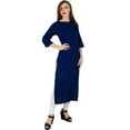 thumbnail image 5 of Bimba Women Blue Solid Rayon Kurta Kurti 3/4 Sleeve Casual Formal Tunic Blouse, 5 of 7