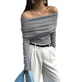 thumbnail image 2 of Body de Larga con Hombros Descubiertos para Mujer, Sexy, Adelgazante, Top de Transparente con Fruncido, Gris Talla S, 2 of 8