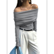 thumbnail image 2 of Body de Larga con Hombros Descubiertos para Mujer, Sexy, Adelgazante, Top de Transparente con Fruncido, Gris Talla S, 2 of 8