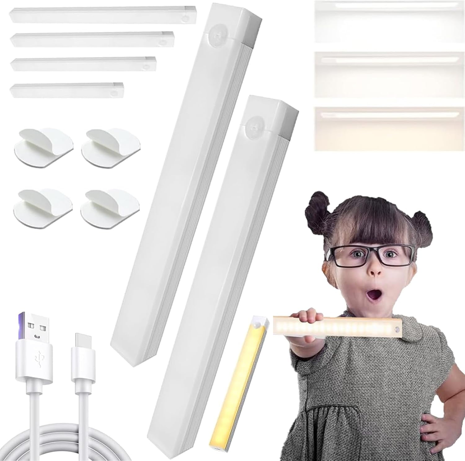 Punch-free Smart Sensor Magnetic Rechargeable LED Lights, Motion Sensor Light Indoor with USB C Rechargeable & 3 Color Temperature Dimmable, Under Cabinet Lighting for Closet & Counter
