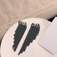 thumbnail image 6 of Long Tassel Full Rhinestone Drop Earrings Trendy for Women, Earring for Anniversary, Ladies - black, 6 of 6