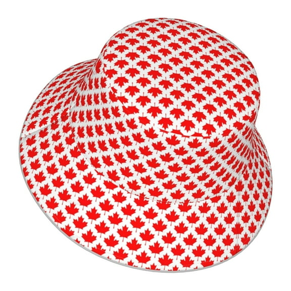 Canada Maple Leaf Pattern Bucket Hat With Reflective Stripe Beach Sun Fishing Hat Reversible For Men Women