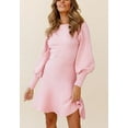 thumbnail image 5 of Bishop Sleeve Flared Knit Dress, Pink, Medium, 5 of 5