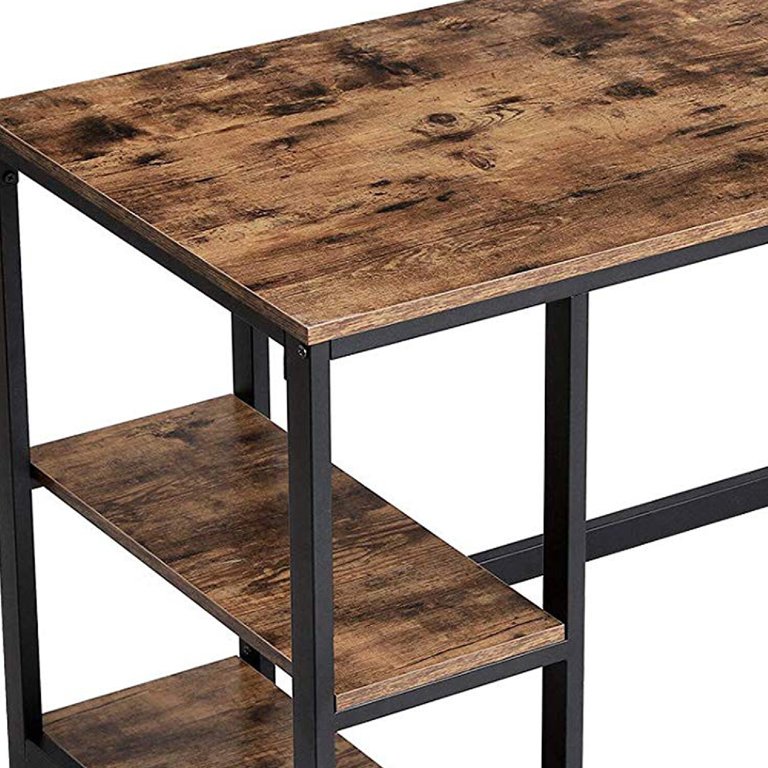 Benjara Industrial 47 Inch Wood and Metal Desk with 2 Shelves Black and Brown Walmart