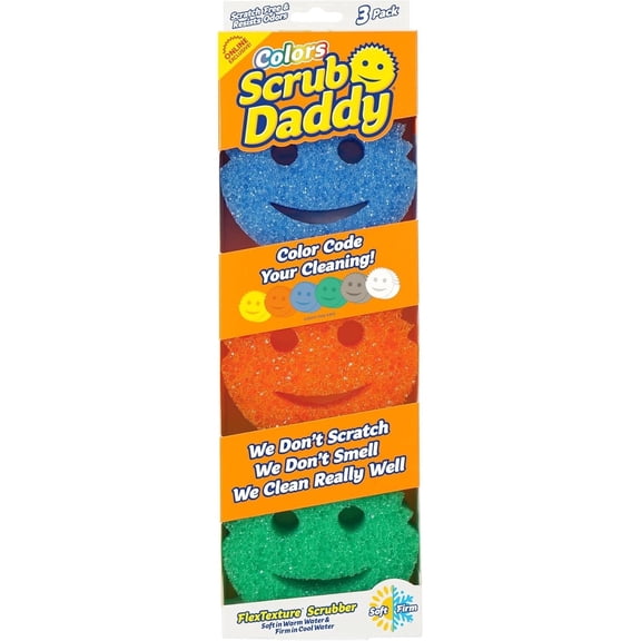 Scrub Daddy Colors Non-Scratch Cleaning Sponges, 3 Count  orange blue green