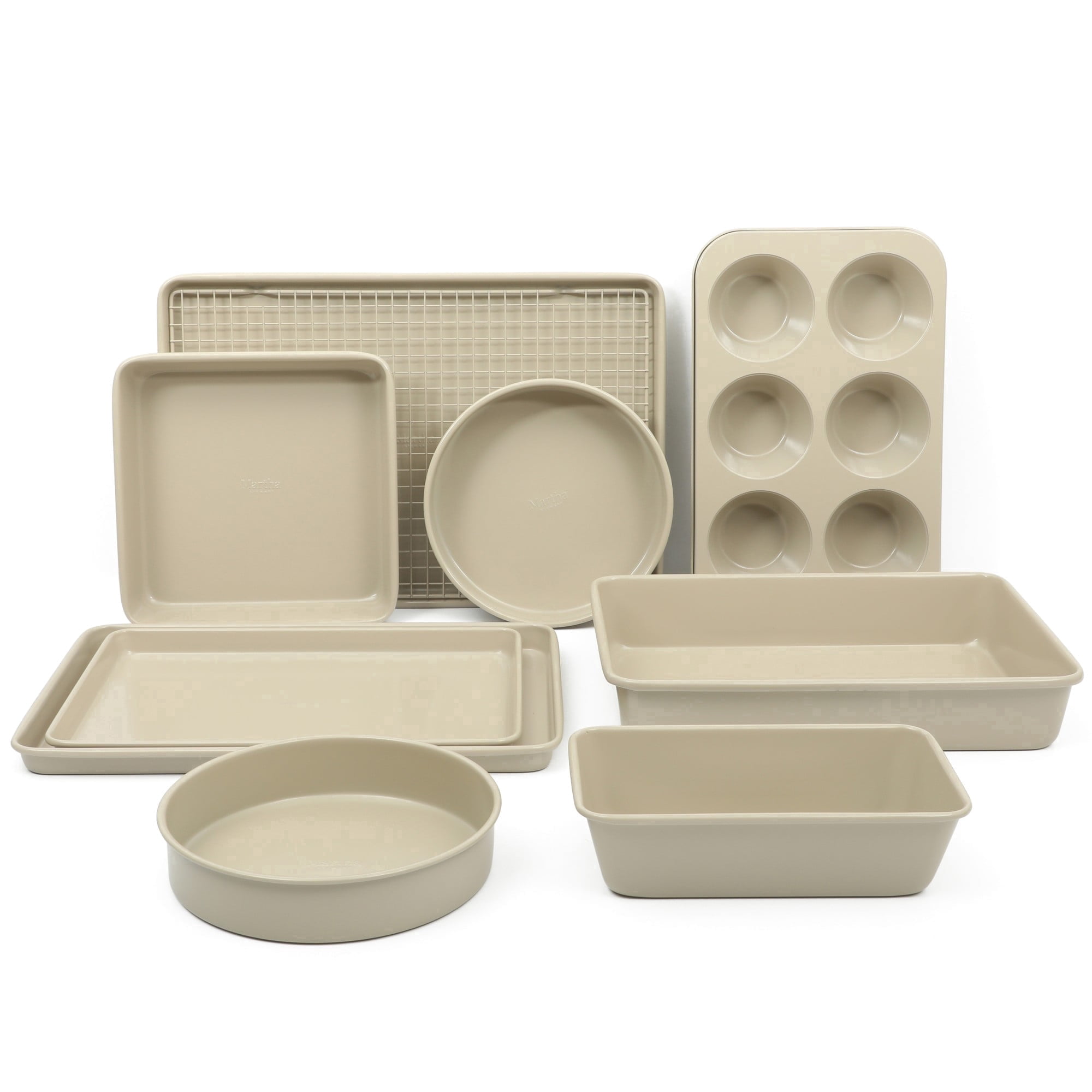 Martha Stewart Gallen 10-Piece Ceramic Nonstick Carbon Steel Bakeware Set, Taupe