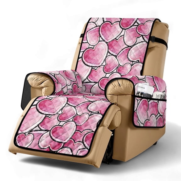 TSOVTHRID Pink Heart Print Recliner Slipcovers Non-Slip Covers for Electric Power Lift Reclining Chair Fitted Slipcover Comfy Recliner Couch Covers Lazyboy Lounger Cover