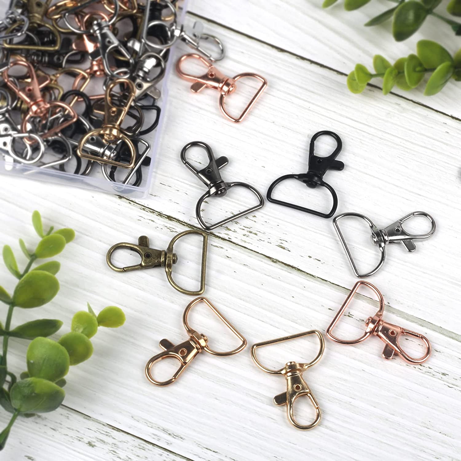 40 Pieces Swivel Clasps Lanyard Snap Hooks with D Rings, Metal Keychain Clip Hook Lobster Claw Clasp for Purse Hardware Sewing Jewelry DIY Craft Project (Black, 25 mm)