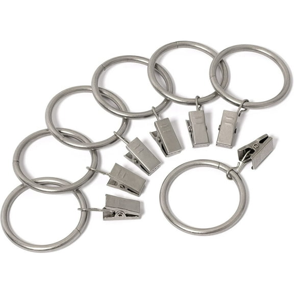 Iron Metal Curtain Clip Rings 2 Inch Interior Diameter Set of 14, Nickel