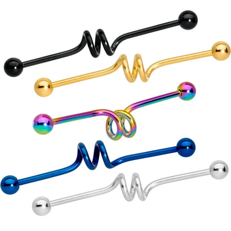 Titanium Ear Gauging Body Candy Anodized Titanium Steel Color Multi Spiral Industrial Project Bar Set of 5 14 Gauge 40mm ()