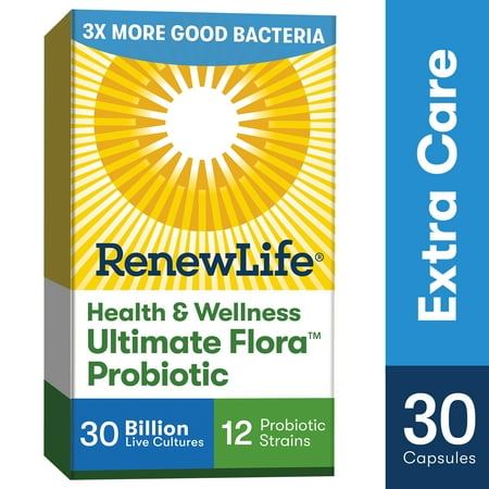 Lactobacillus Gg 30 Capsules - Renew Life Adult Probiotic - Health & Wellness Ultimate Flora Extra Care Probiotic, Probiotic Supplement - 30 Billion - 30 Vegetarian Capsules