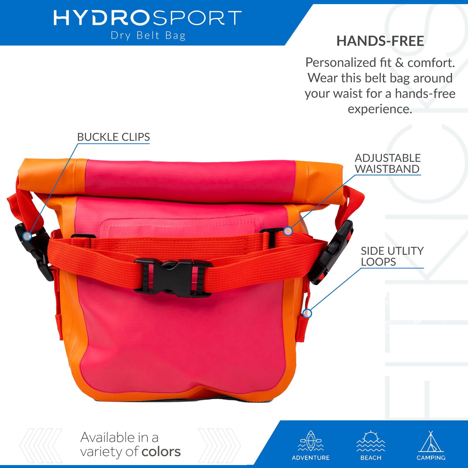 FITKICKS HydroSport Dry Belt Bag Waterproof Waist Pack with Adjustable Strap - Pink