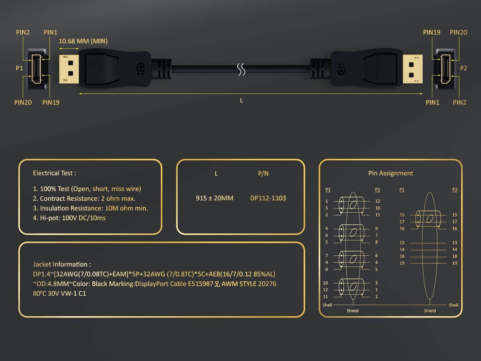 Cable Leader 10ft Gold Plated Premium DisplayPort Male to Male Cable with Latches, Version 1.4 VESA Certified
