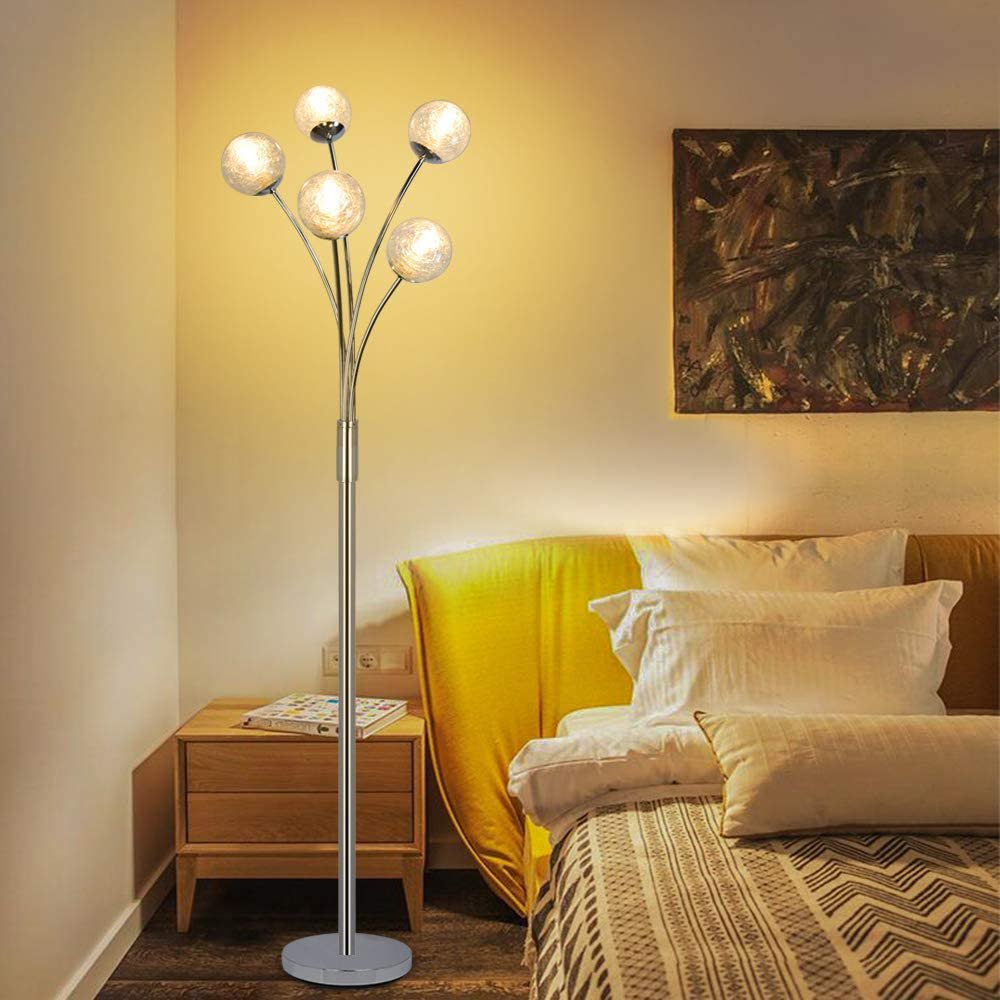 Hsyile Lighting KU300207 Modern Glass Ball Floor Lamp - 60.62" Height, White Glass Shade, G9 Bulb Base, 40W Max