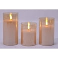 thumbnail image 3 of Mark Feldstein & Associates Mid Century Modern Flameless LED Glass Pillar Candles, Set of 3, 6 Inch, Metallic Rose Gold, 3 of 4