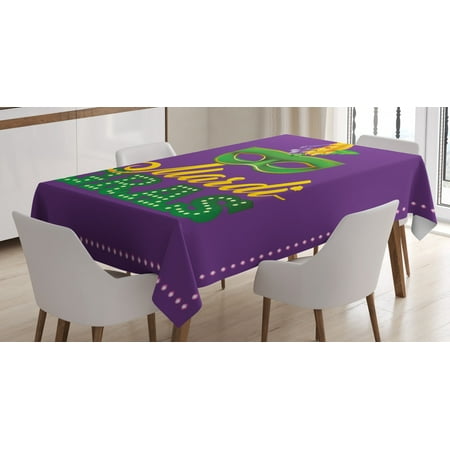

Mardi Gras Tablecloth Green Mask with Colorful Feathers on Purple Backdrop Styled Calligraphy Rectangular Table Cover for Dining Room Kitchen 60 X 90 Inches Purple Green Yellow by Ambesonne