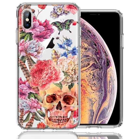 MUNDAZE Case For Apple iPhone Xs/X Indie Spring Peace Skull Feathers Floral Butterfly Flowers Phone Cover