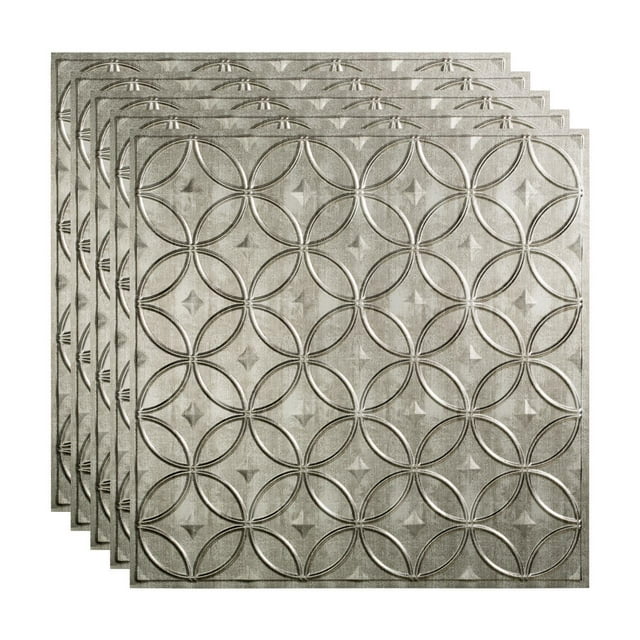 FASÄDE Rings Decorative Vinyl 2ft x 2ft Lay in Ceiling Panel in Crosshatch Silver (5 Pack)