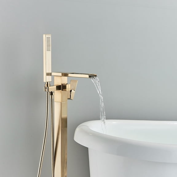 Brushed Gold Freestanding Bathtub Faucet w/ Hand Shower Tub Filler Mixer Faucet For Daily Life