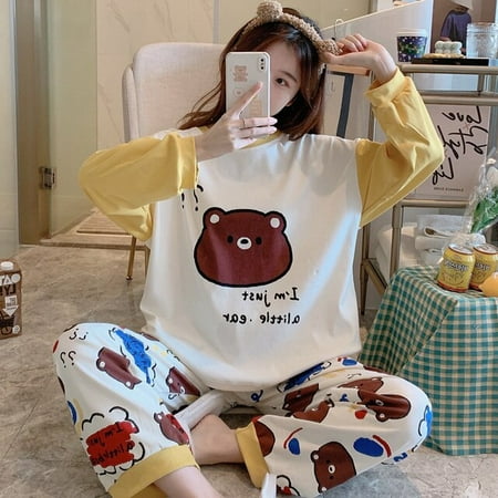 

PIKADINGNIS Women Sleepwear Combed Cotton Plus Size XXXL Cartoon Loose Version Pajama Set Fertilizer Increased Pullover Nightgown