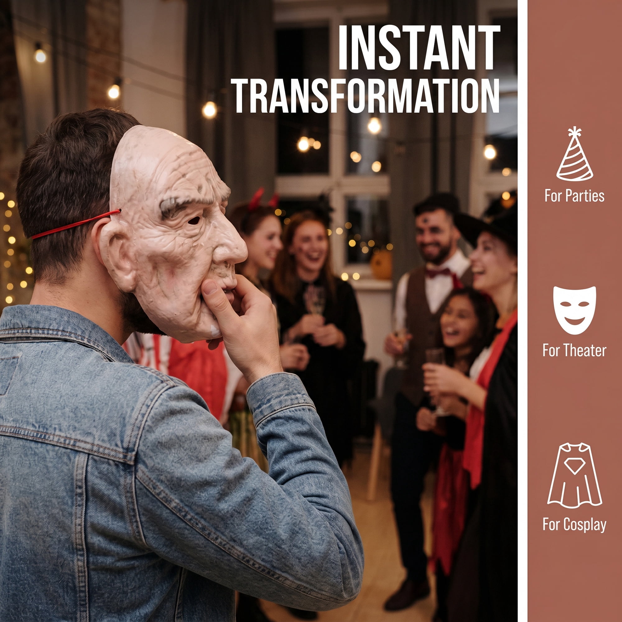Unique Bargains Halloween Masquerade Mask, Plastic Face Mask for Costume Party Flesh Color