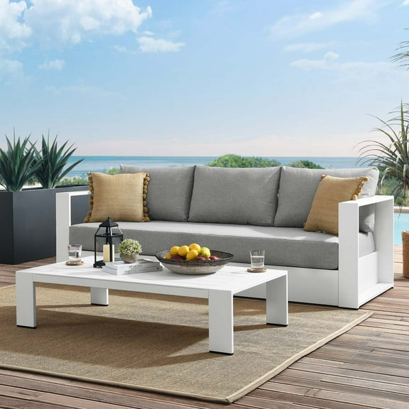 Modway Tahoe Outdoor Patio Powder-Coated Aluminum 2-Piece Set in White Gray
