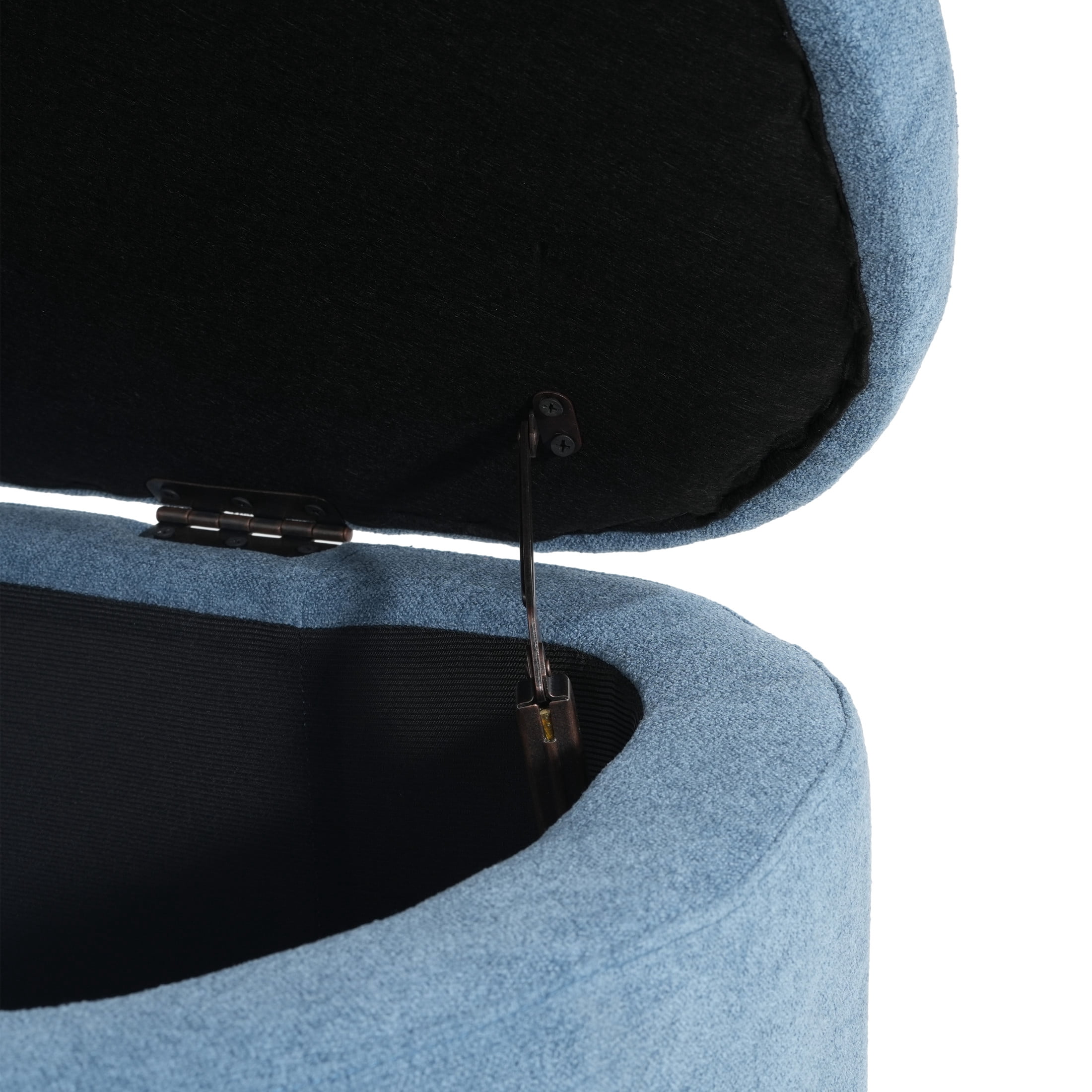 Christopher Knight Home Upholstered Oval Storage Ottoman Bench with Solid Wood Frame, Blue+Brown